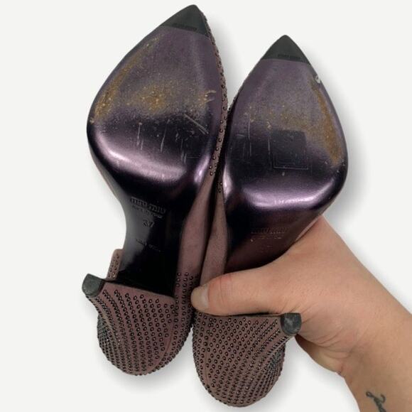 Miu Miu Calzature Donna Studded Heels Size 37/ US 7 - Picture 4 of 7